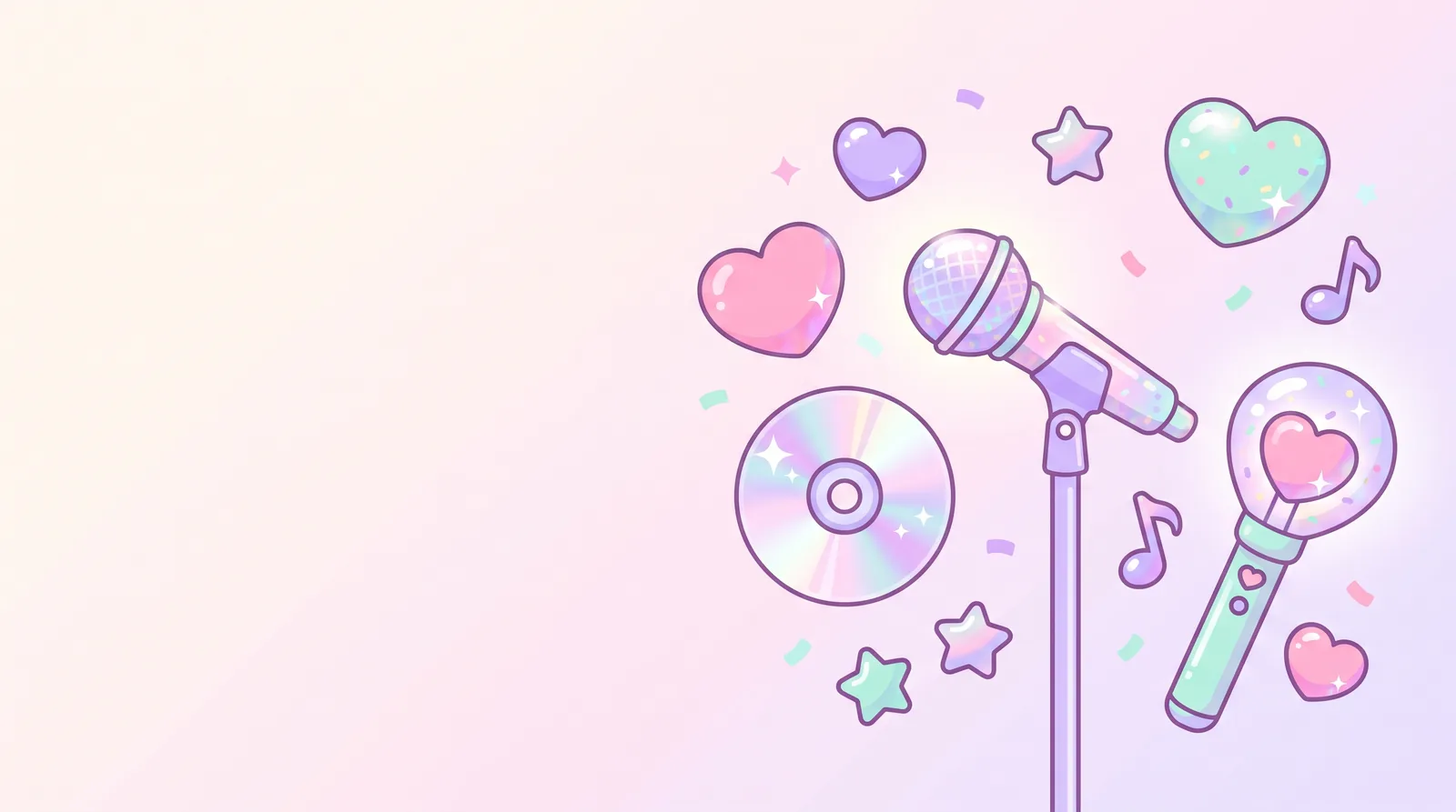 マイクとハートやペンライトが舞うかわいいイラスト