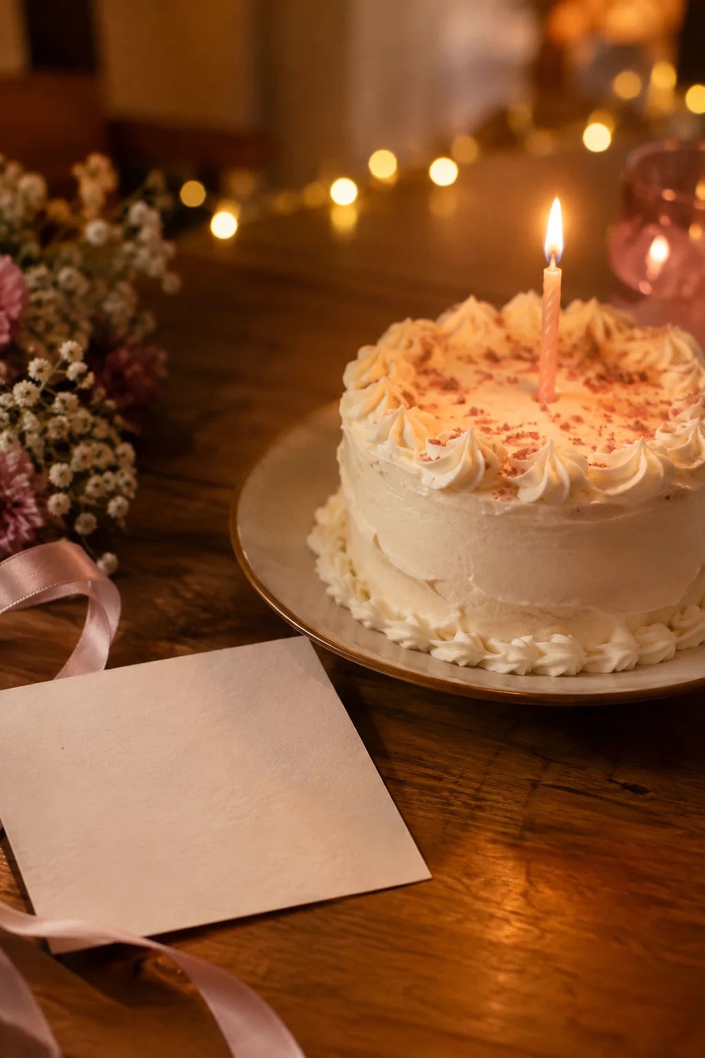誕生日ブログの報告をイメージしたケーキとキャンドルの写真