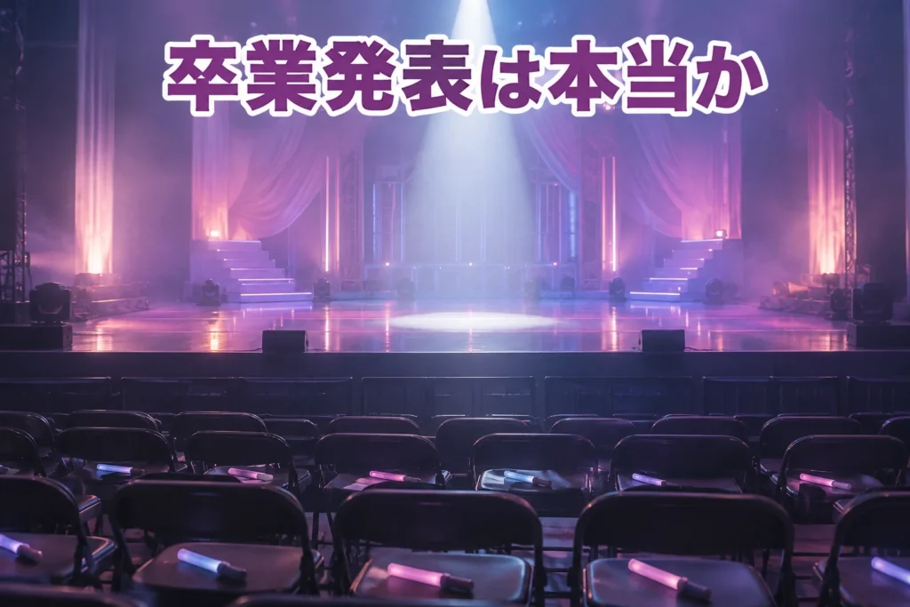 卒業発表の真相をイメージした、照明だけが灯るアイドルのステージ写真