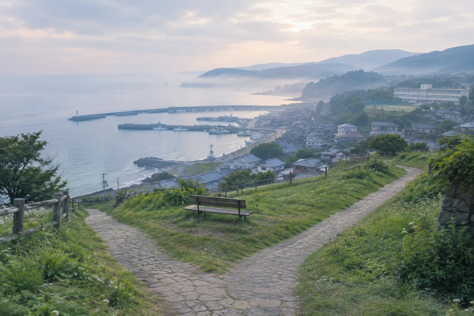 港町の分かれ道をイメージした写真、物語で揺れ動く関係性を象徴する風景