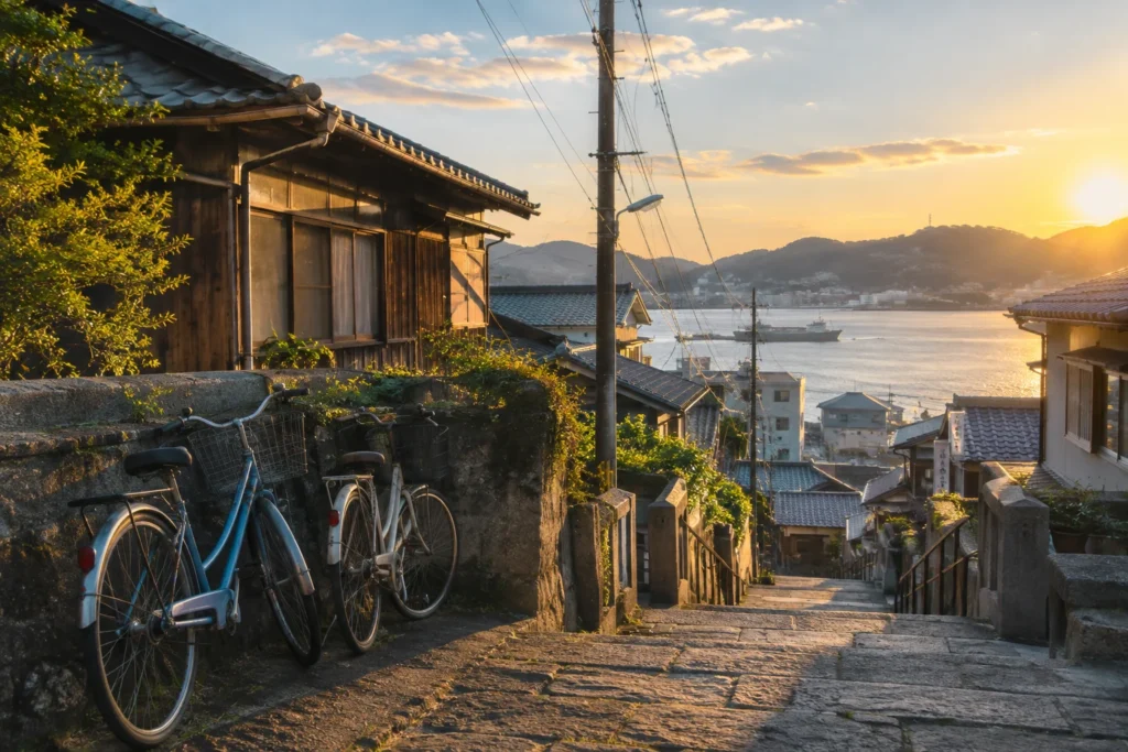 長崎の港町の坂道をイメージした、アオハライドの成海唯の記事の雰囲気を表す風景写真