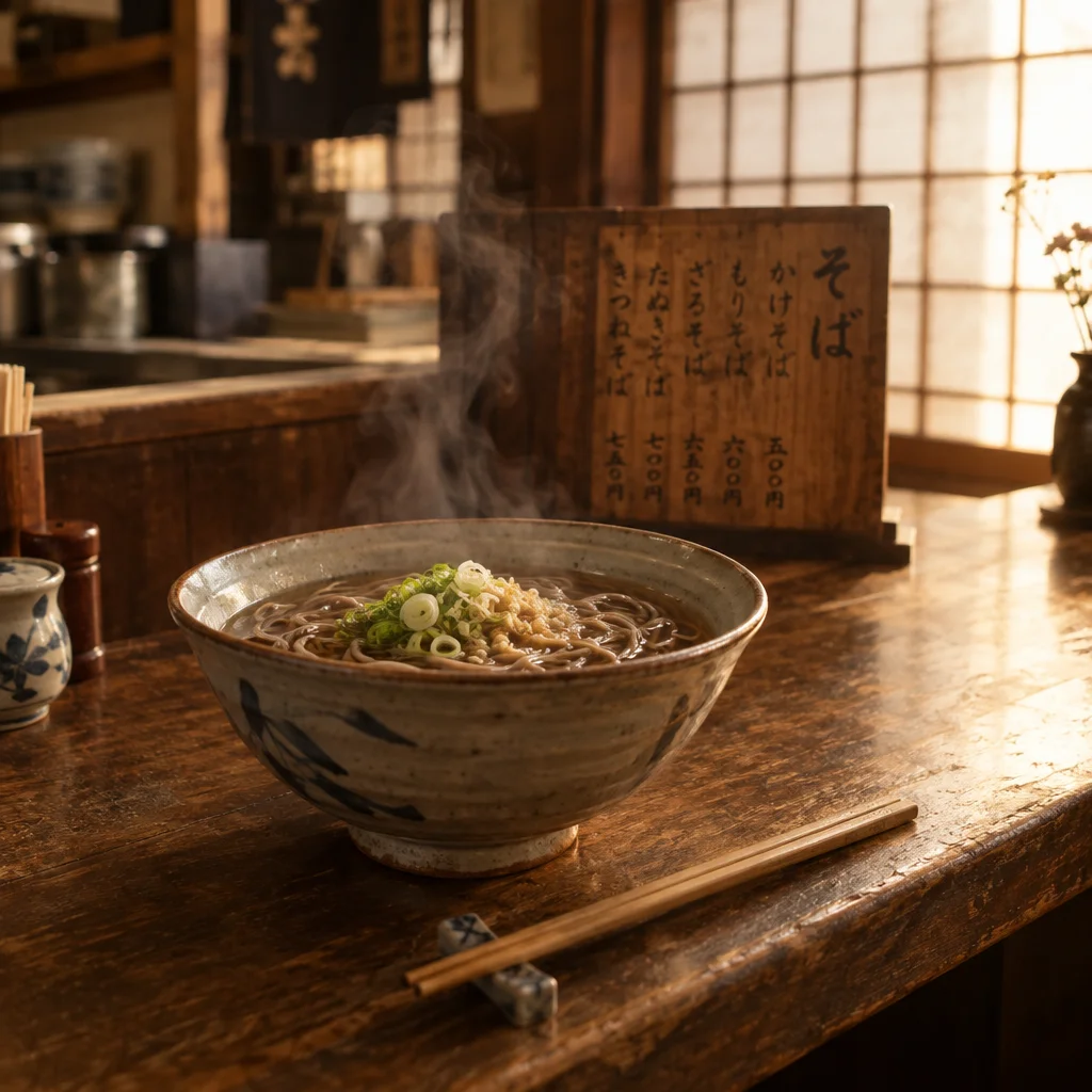 そば店の店内をイメージした、丸山家のそば屋を連想させる静物写真