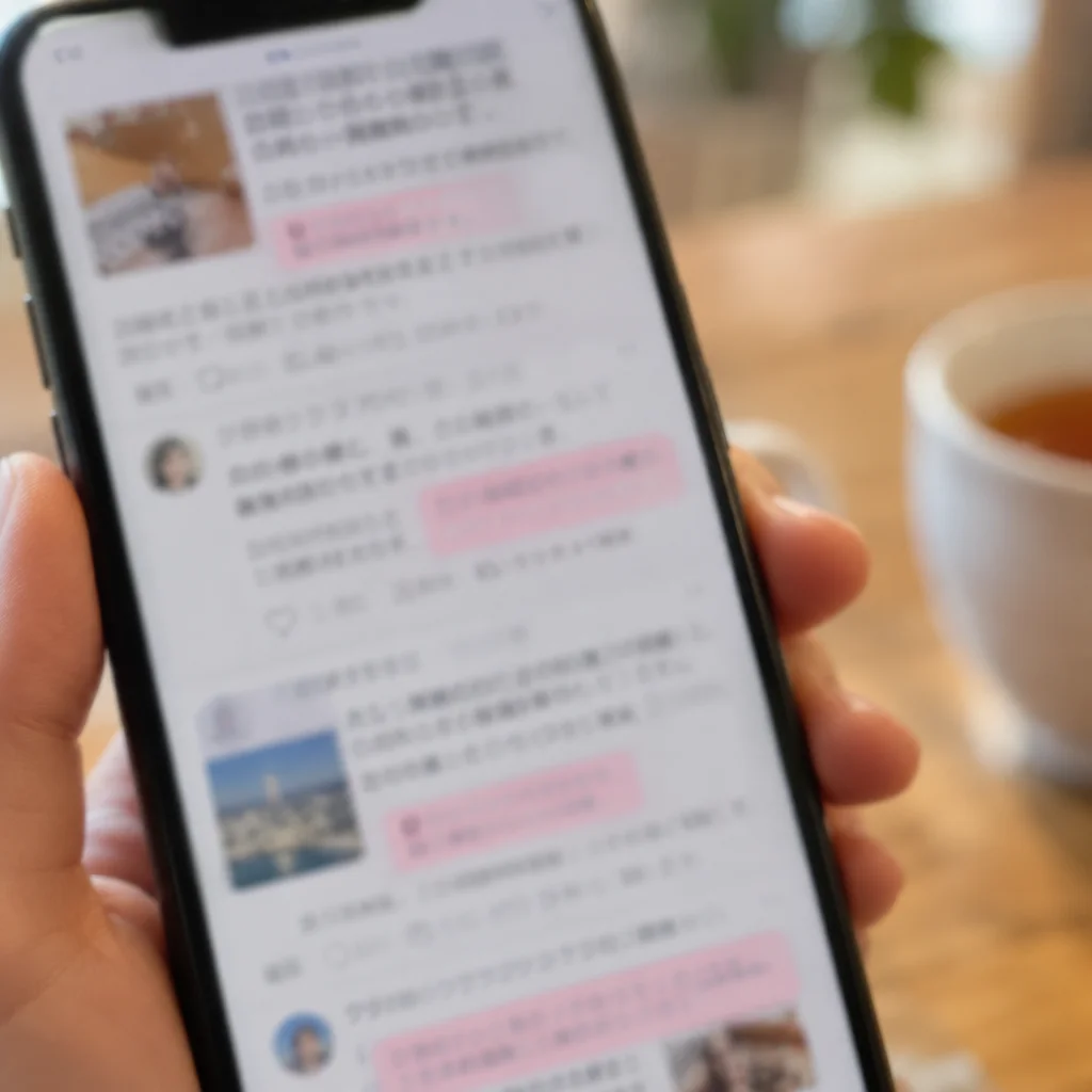 見出しだけが拡散されるSNSの混乱をイメージしたスマートフォンの写真