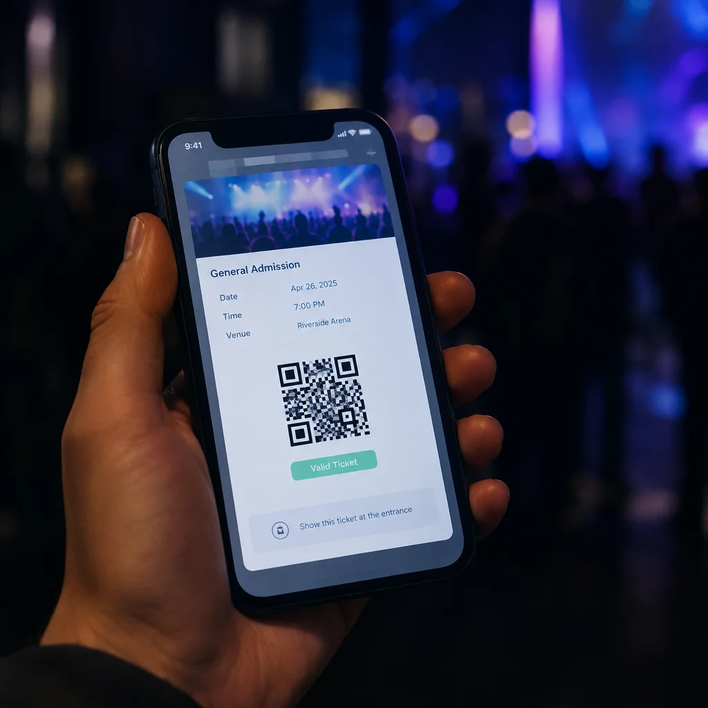 電子チケットアプリでQRコードを表示したスマートフォンのイメージ写真